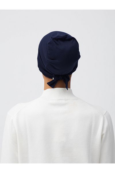 Femple Modest Navy Blue Plain Bonnet - Tie-Up Underscarf