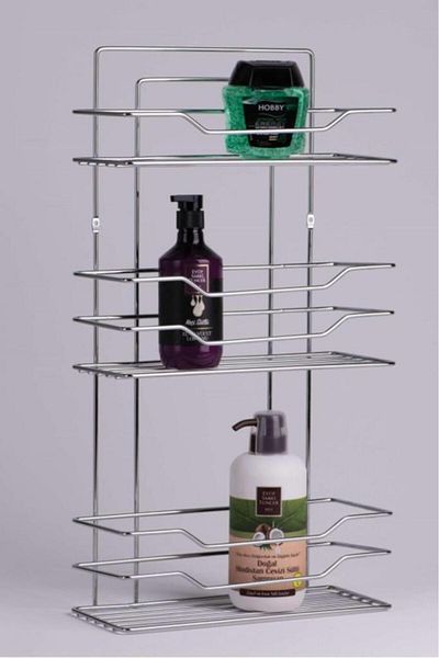Tiesa Home Ράφι μπάνιου 3 επιπέδων μεταλλικό χρώμιο - Organizer για σαμπουάν, ορθογώνιο