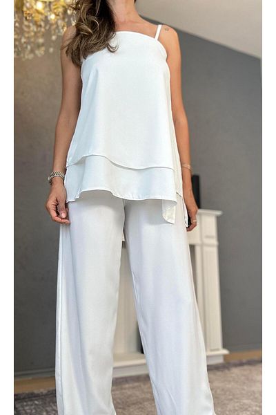 Atelier Derin Set bluză și pantaloni lungi albe - bretele