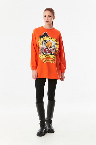 Fulla Moda Printed Crew Neck Long Sweatshirt