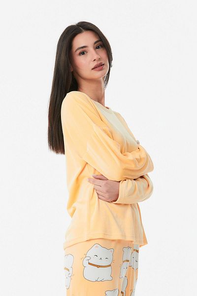Fulla Moda Set de pijamale cu gât rotund cu imprimeu pisici