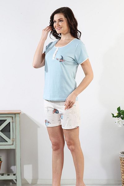 Bella Linda Set pijamale pentru femei cu pantaloni scurți din bumbac Globe