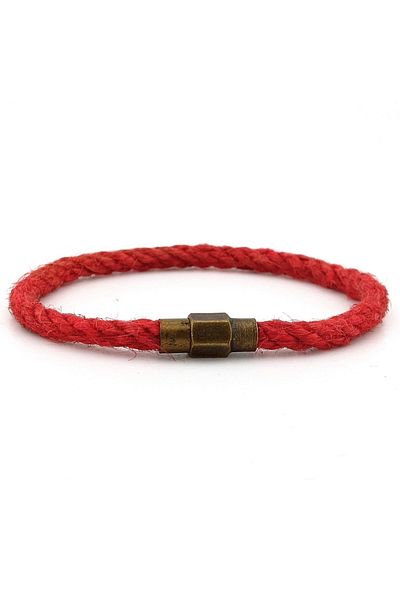 Solfera Men's Bracelet - Red Rope, Bronze Color, Single Row, Magnet M053C