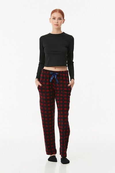 Fulla Moda Pantaloni de pijama din lână cu buzunare cu model în carouri