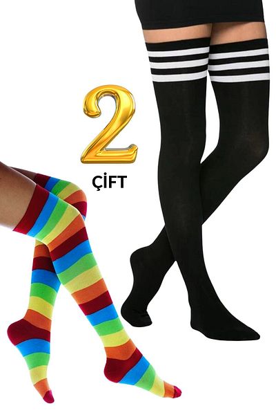 KRAL SOCKS Дамски чорапи до коляното (2 чифта) Ежедневни обикновени райета памучни черни чорапи до коляното нова тенденция