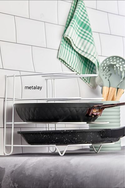 METALAY Capac pentru tigaie și oală din metal alb - Organizator cu picioare organizatoare