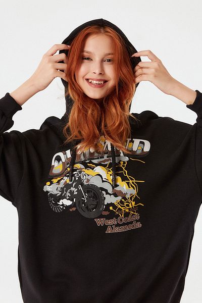 Fulla Moda Hanorac oversize cu glugă imprimat
