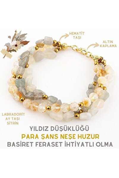 GİZEMLİ DOĞAL TAŞ Gizemli Doğal Taş Bileklik Ay Taşı Labradorit Sitrin Yıldız...