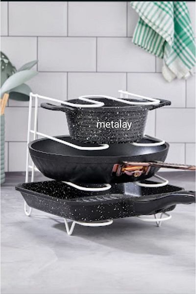 METALAY Capac pentru tigaie și oală din metal alb - Organizator cu picioare organizatoare