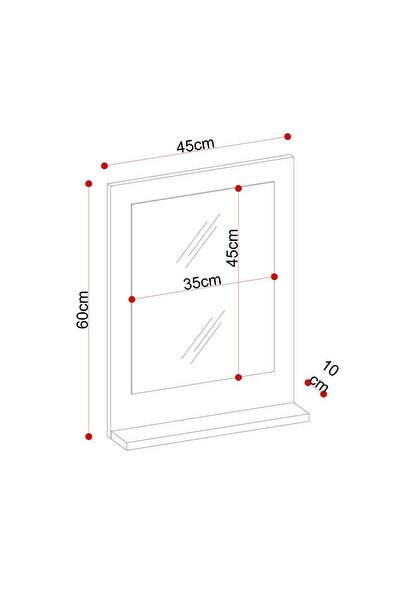 makbulce Safir Banyo Aynası, Dresuar,60x45 Beyaz Raflı Banyo Aynası