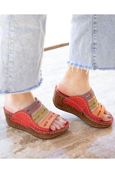 CONSUELO Orthopedic Wedge Heeled Leather Slippers 11447