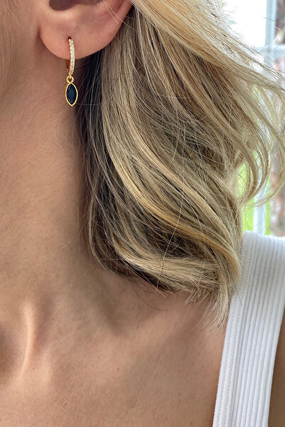 Bonnjerra Jewellery Altın Kaplama Siyah Zirkon Taşlı Minimal Küpe