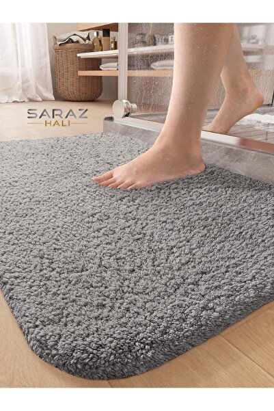 SARAZ HALI بساط حمام عضوي ناعم مقاس 60 × 100 باللون الرمادي