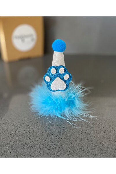 Patisserie Store قبعة عيد ميلاد/حفلة للكلاب/القطط - القلنسوة!نمط مخلب أبيض وأزرق