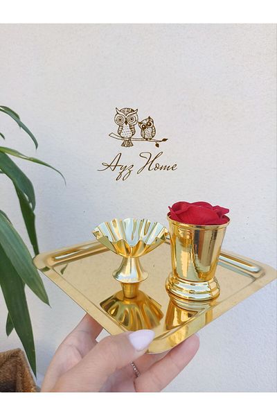 AYZ HOME 21*21 Presentation Tray - Turkish Delight and Rose Bucket Velvet Rose Set (Promise, Engagement, Promise, Coffee Presentation)