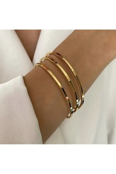 zeynep Z&d Accessory Hello Gold 3-Piece Steel Rail Bracelet Set