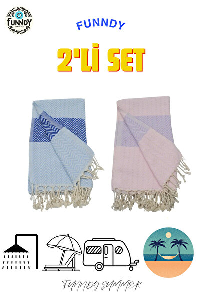 FUNNDY Set of 2 Xxl Peshtemal Beach Towels - 100% Cotton, Summer L. Rainbow-Pink