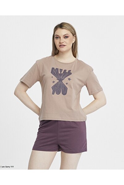 YHGTEKSTİL Printed Cotton Shorts Summer Pajamas Set for Women - Short Sleeve