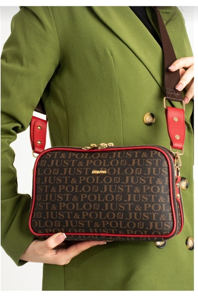 Just Polo Kadın Kahve-Kırmızı 5 Bölmeli Çapraz Omuz Çantası -2053
