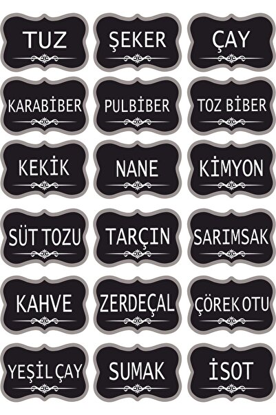 İŞCAN MOTOR Mutfak Kavanoz Baharatlık Sticker - Baharat Etiket - 18 Çeşit
