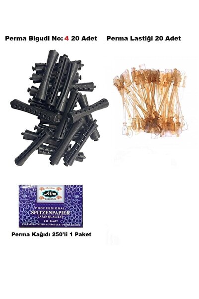PRO-TECHS Perma Bigudi No: 4 (20 Adet Bigudi + 20 Adet Lastik) +perma Kağıdı ...