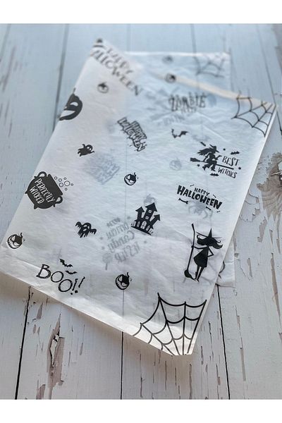 eylülün etiket fabrikası Halloween - Black Printed Tulle Paper / Wrapping Paper - 50 Pieces