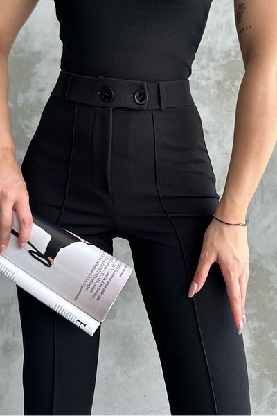 macharel jeans New Season Double Button Belted Palazzo Trousers Black