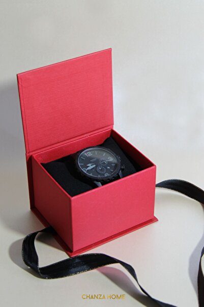 CHANZA HOME Kırmızı Sert Kaliteli Yastıklı Saat Kutusu Kurdeleli Saat Kutusu ...