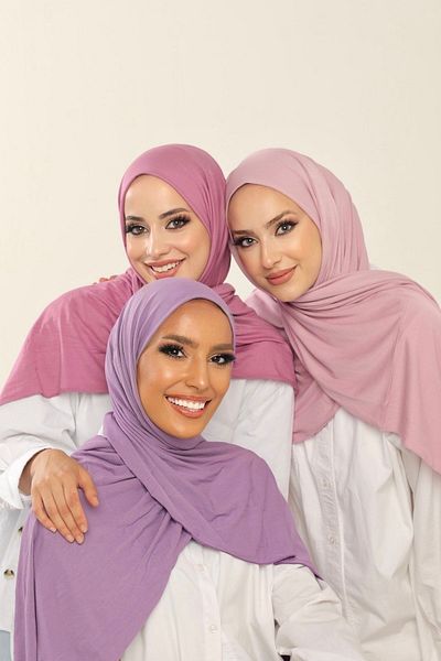 Beyzak 3-Piece Advantage Set (violet-lilac-lilac) Luxury Combed Cotton Shawl - Women's Hijab Jersey Hijab