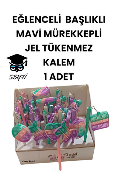 SEYFİKİRTASİYE EĞLENCELİ BAŞLIKLI İNCE UÇLU JEL TÜKENMEZ KALEM MAVİ MÜREKKEP