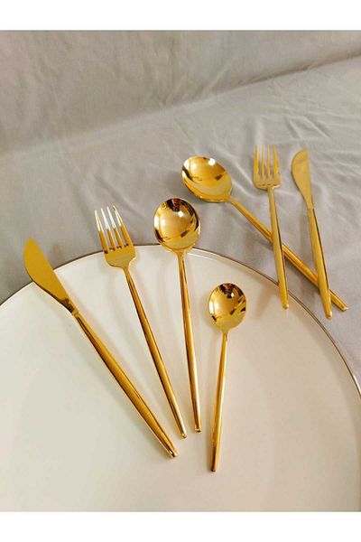 BRONDOFF Ikon 42 Pieces 24 Carat Gold Plated Fork Spoon Knife Set
