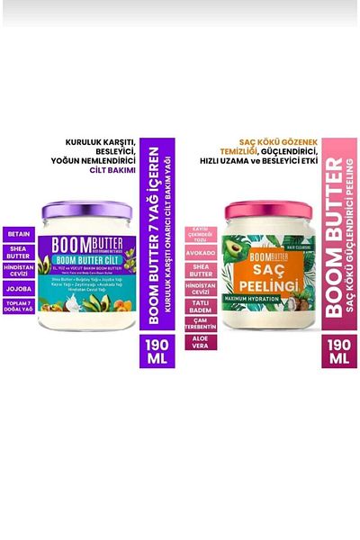 BOOM BUTTER Hair and Skin Care Set - 190ml Peeling Hair Oil and Repairing Skin Care Oil