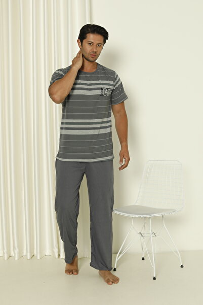 FAMES PİJAMA Men's Combed Cotton Pajama Set - With Rings