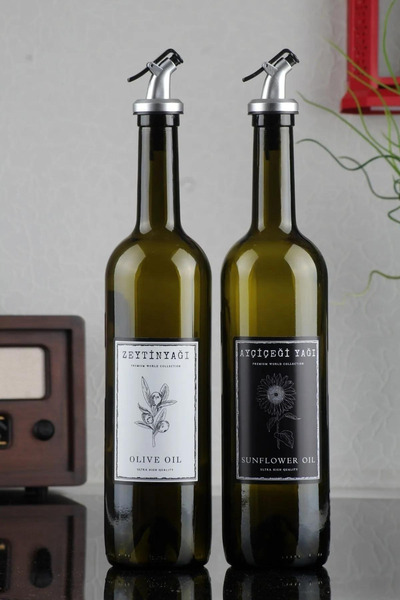 EA HOME Amber 2-Piece 750 Ml Olive Oil and Liquid Oil Bottle - Oil Pot Glass ...