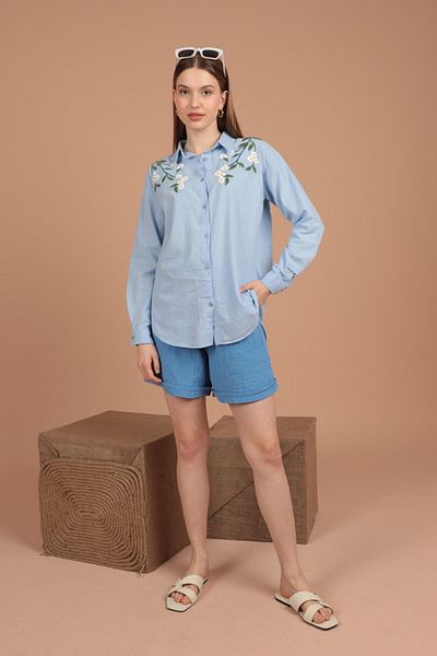 ziend fashion Pantaloni scurți de damă Blue Season - Tesatura de muselină de vară