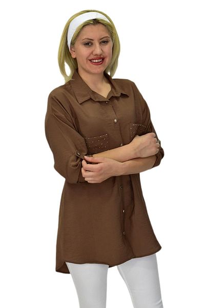 Woow Дамска риза с камъни и джоб BGL-ST03699