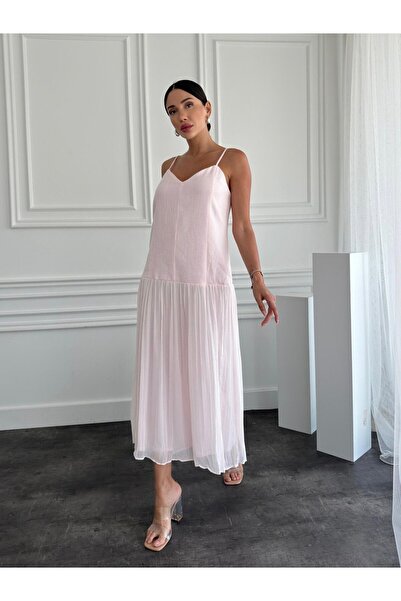 Bettnes ŞİFON ETEK DETAY KETEN ELBİSE ASTARLI