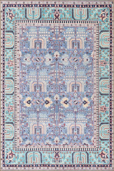 Rugs Modern Halı سجادة قاعدة منسوجة منقوشة ذات طابع هندسي أزرق وسجادة قابلة ل...