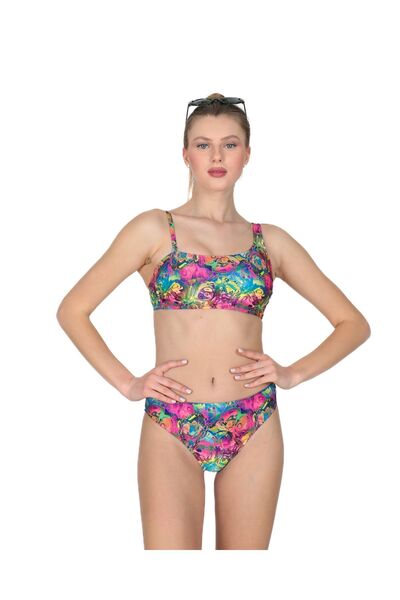 YT DİLAY Tek Omuz Bikini Takımı Pembe Desenli