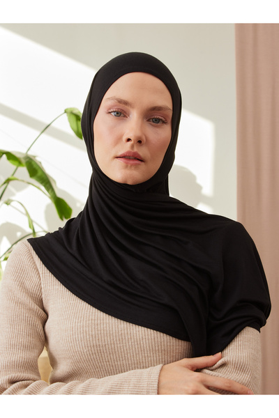 Femple Modest شال جيرسي عملي صغير فاخر |   اللون: أسود |   مخيط الذقن |   الح...