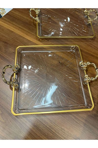Paşabahçe Pandoranin Box - Paşabahçe Handled, Square Madlen Presentation Service Plate Set of 2