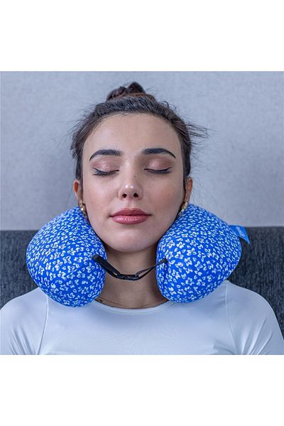 Simple. The Pillow Visco Pernă de călătorie Mașină Avion Autobuz Pernă de călătorie în interiorul vehiculului Pernă ortopedică cu model Albastru 31*