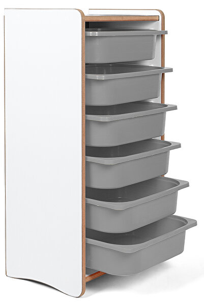 prime dükkan 6 Çekmeceli Çocuk Oyuncak ve Aktivite Dolabı,Beyaz-Gri 18mm MDF