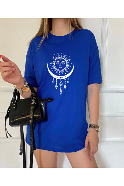 oneagılyazı تي شيرت مطبوع بتصميم الشمس كبير الحجم