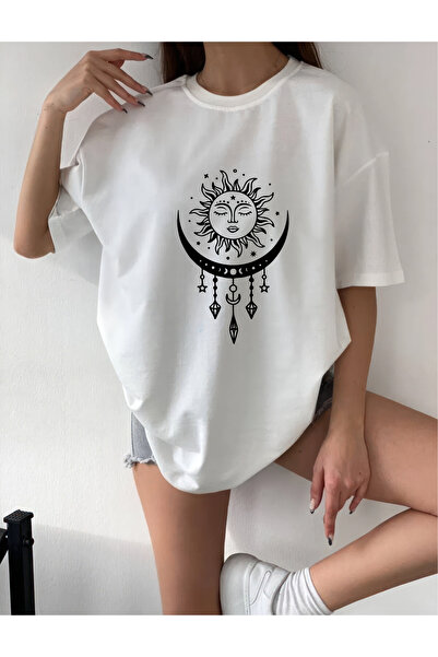 oneagılyazı Oversize Sun Design Printed T-Shirt