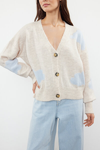 Trendyol Collection Cloud Patterned Soft Textured Knitwear Cardigan - TWOAW21HI0490