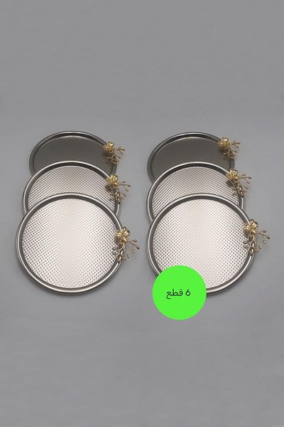 Fiyakalı Ürünler Atölyesi 6-Piece Round Silver Presentation Tray with Japanese Roses - Tea and Coffee Serving, Decorative 22cm