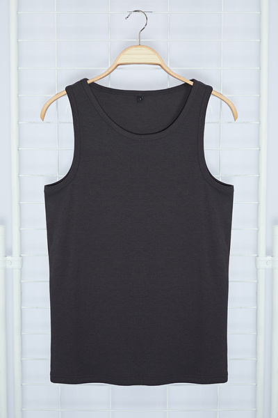 Trendyol Collection Anthracite Slim/Skinny Fit με ραβδώσεις Basic Αμάνικο T-shirt/Μπλουζάκι TMNSS24AL00006