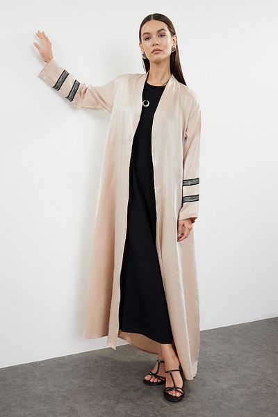 Trendyol Modest Φωτεινό μπεζ κεντημένο μακρυά υφαντό - Καπάκι, Ferace και Abaya TCTSS24KF00004