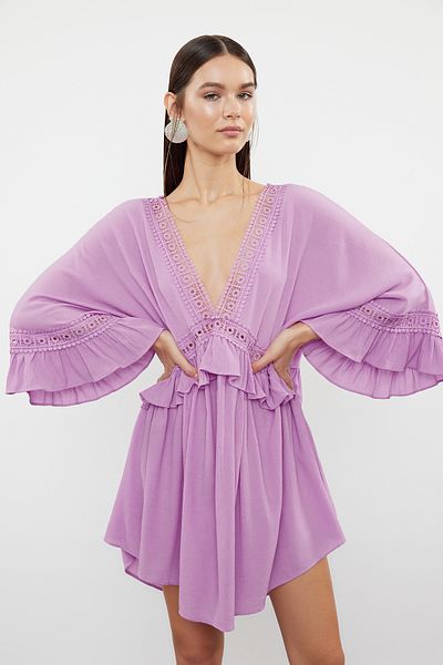 Trendyol Collection Pink Mini Woven Beach Dress - Striped, Accessory TBESS21EL2759
